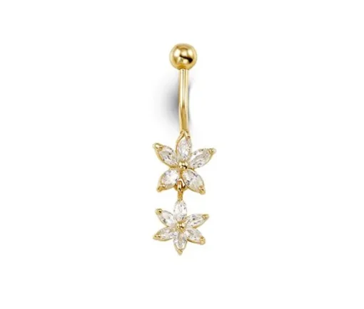 BARBELLE DE NOMBRIL FLEURS EN OR 14K SERTIE DE CUBIQUES ZIRCONIAS