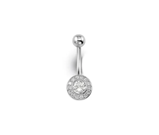 BARBELLE EN OR 14K BLANC SERTIE DE CUBIQUES ZIRCONIAS