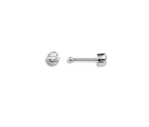 BOUCLE NEZ 14K BL BEZEL TIGE DROITE CZ
