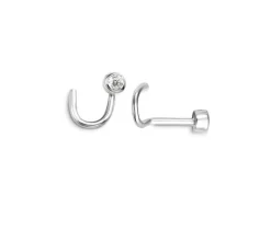 BOUCLE NEZ 14K BL TIGE COURBÉE CZ