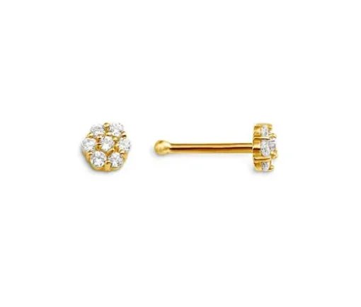 BOUCLE NEZ 14K TIGE DROITE FLEUR CZ