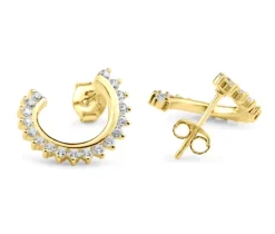 boucles anneaux croissant en argent/or serties de cubiques zirconias