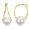 BOUCLES ANNEAUX DOUBLES EN OR SERTIES DE PERLE DE CULTURE