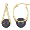 BOUCLES ANNEAUX DOUBLES EN OR SERTIES DE PERLE DE CULTURE