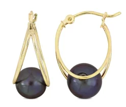 BOUCLES ANNEAUX DOUBLES EN OR SERTIES DE PERLE DE CULTURE