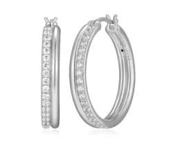 BOUCLES ANNEAUX ELLE EN ARGENT RHODIÉ SERTIES DE CUBIQUES ZIRCONIAS