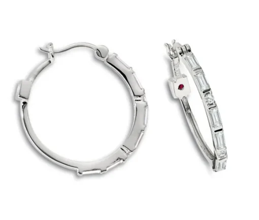 BOUCLES ANNEAUX EN ARGENT RHODIÉ SERTIES DE CUBIQUES ZIRCONIAS