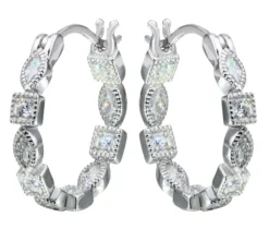 BOUCLES ANNEAUX EN ARGENT RHODIÉ SERTIES DE CUBIQUES ZIRCONIAS