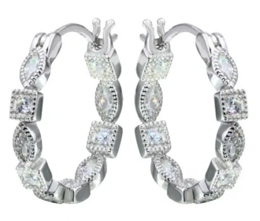 BOUCLES ANNEAUX EN ARGENT RHODIÉ SERTIES DE CUBIQUES ZIRCONIAS