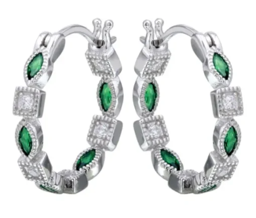 BOUCLES ANNEAUX EN ARGENT RHODIÉ SERTIES DE CUBIQUES ZIRCONIAS