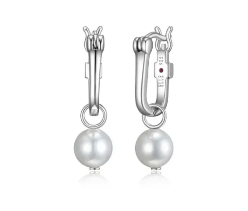 BOUCLES ANNEAUX EN ARGENT RHODIÉ SERTIES DE PERLES DpiEAU DOUCE