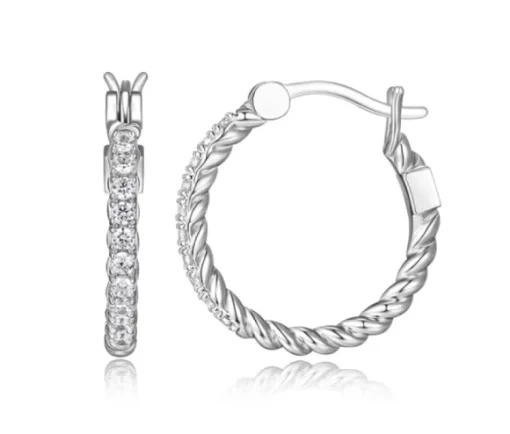 BOUCLES ANNEAUX EN ARGENT RHODIÉ SERTIES DE CUBIQUES ZIRCONIAS