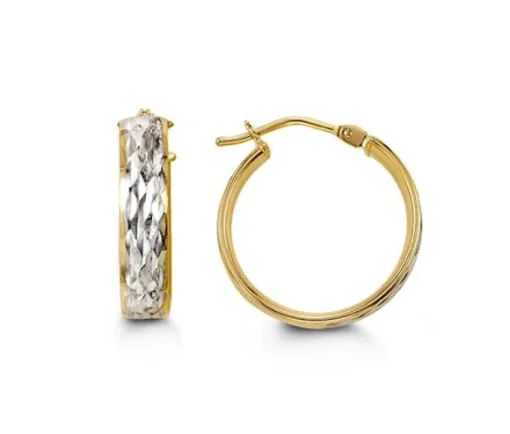 BOUCLES ANNEAUX 10K 2 TONS TAILLÉES DIAMANT