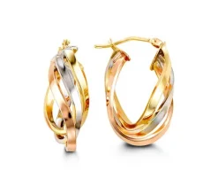 BOUCLES ANNEAUX OVALES EN OR 10K 3 TONS
