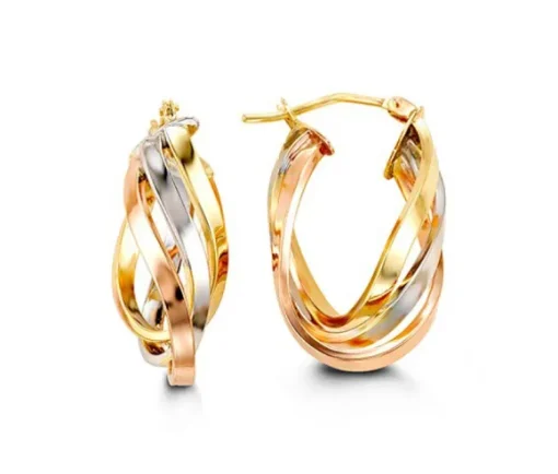 BOUCLES ANNEAUX OVALES EN OR 10K 3 TONS
