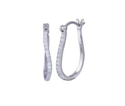 BOUCLES ANNEAUX OVALES EN ARGENT RHODIÉ SERTIES DE CUBIQUES ZIRCONIAS