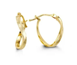 BOUCLES ANNEAUX OVALES TORDUES EN OR 10K SATINÉ