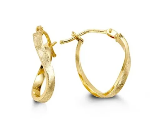 BOUCLES ANNEAUX OVALES TORDUES EN OR 10K SATINÉ