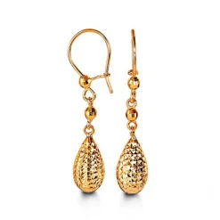 BOUCLES BILLE+GOUTTE EN OR JAUNE TAILLÉES DIAMANT AVEC CROCHETS