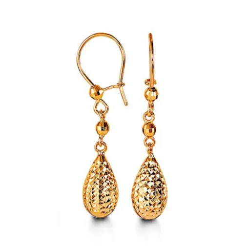 BOUCLES BILLE+GOUTTE EN OR JAUNE TAILLÉES DIAMANT AVEC CROCHETS