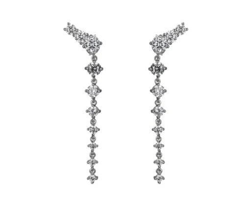BOUCLES CASCADE EN ARGENT RHODIÉ SERTIES DE CZ
