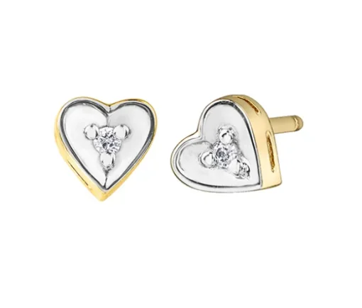 BOUCLES COEUR EN OR 2 TONS SERTIES DE DIAMANTS