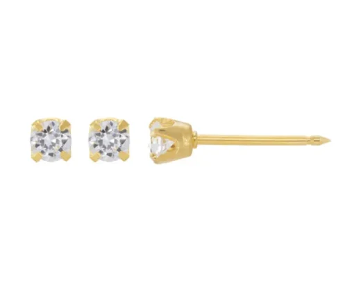 BOUCLES DE PERÇAGE EN ACIER/PVD OR 24K SERTIES DE CUBIQUES ZIRCONIAS (*PERÇAGE GRATUIT)