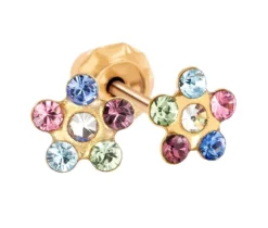 BOUCLES DE PERÇAGE EN OR BLANC SERTIES DE CUBIQUES ZIRCONIAS DE COULEURS (*PERÇAGE GRATUIT)
