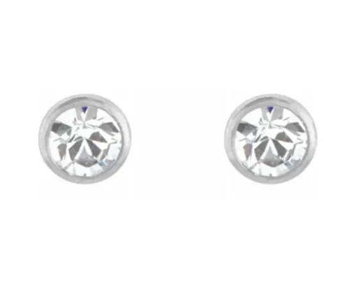 BOUCLES DE PERÇAGE EN OR BLANC SERTIES DE CUBIQUES ZIRCONIAS (*PERÇAGE GRATUIT)