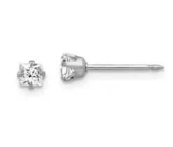 BOUCLES DE PERÇAGE EN OR BLANC SERTIES DE CUBIQUES ZIRCONIAS (*PERÇAGE GRATUIT)