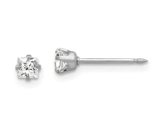 BOUCLES DE PERÇAGE EN OR BLANC SERTIES DE CUBIQUES ZIRCONIAS (*PERÇAGE GRATUIT)
