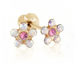 BOUCLES DE PERÇAGE EN OR SERTIES DE CUBIQUES ZIRCONIAS ROSES/BLANCS (*PERÇAGE GRATUIT)