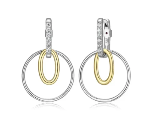 BOUCLES ELLE EN ARGENT/PVD OR 2 TONS SERTIES DE CUBIQUES ZIRCONIAS