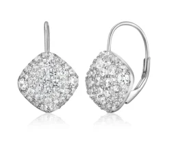 BOUCLES ELLE LOSANGES À PAVÉ DE CUBIQUES ZIRCONIAS AVEC ATTACHES FRANÇAISES