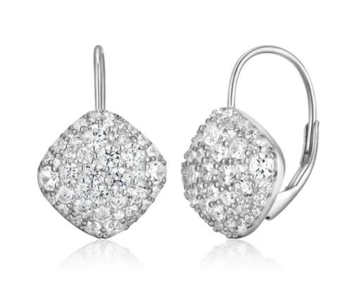 BOUCLES ELLE LOSANGES À PAVÉ DE CUBIQUES ZIRCONIAS AVEC ATTACHES FRANÇAISES