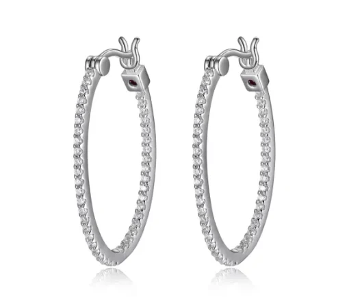 BOUCLES EN ARGENT RHODIÉ OVALES SERTIES DE CUBIQUES ZIRCONIAS