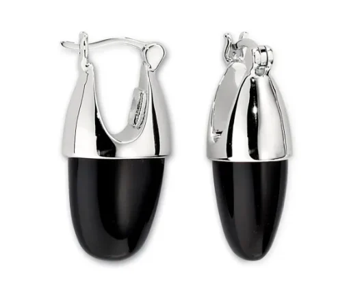 BOUCLES EN ARGENT RHODIÉ SERTIES DpiAGATES NOIRES