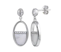 BOUCLES EN ARGENT RHODIÉ SERTIES DE NACRE DE PERLE ET CUBIQUES ZIRCONIAS