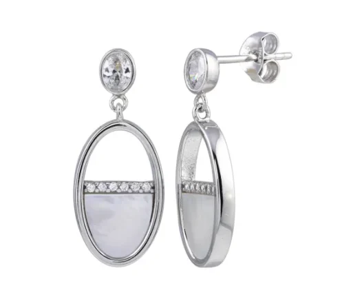 BOUCLES EN ARGENT RHODIÉ SERTIES DE NACRE DE PERLE ET CUBIQUES ZIRCONIAS