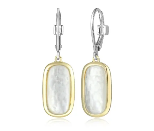 BOUCLES EN ARGENT RHODIÉ/PVD OR 2 TONS SERTIES DE NACRE DE PERLE