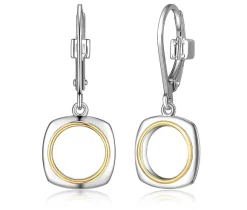BOUCLES EN ARGENT RHODIÉ/PVD OR 2 TONS ORÉOLE/CARRÉ