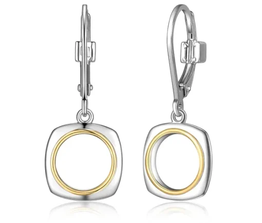 BOUCLES EN ARGENT RHODIÉ/PVD OR 2 TONS ORÉOLE/CARRÉ