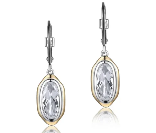 BOUCLES EN ARGENT RHODIÉ/PVD OR 2 TONS SERTIES DE QUARTZ