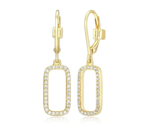 BOUCLES EN ARGENT/PVD OR RECTANGLES AJOURÉS SERTIS DE CUBIQUES ZIRCONIAS