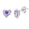 BOUCLES EN FORME DE COEUR SERTIES DE CUBIQUES ZIRCONIAS AUX COULEURS DE PIERRES DE NAISSANCES