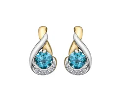 BOUCLES EN OR 2 TONS SERTIES DE TOPAZES BLEUS ET DE DIAMANTS