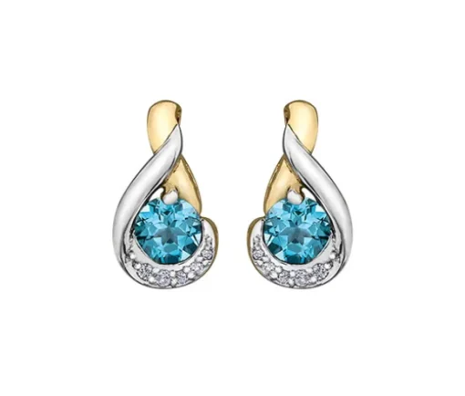 BOUCLES EN OR 2 TONS SERTIES DE TOPAZES BLEUS ET DE DIAMANTS