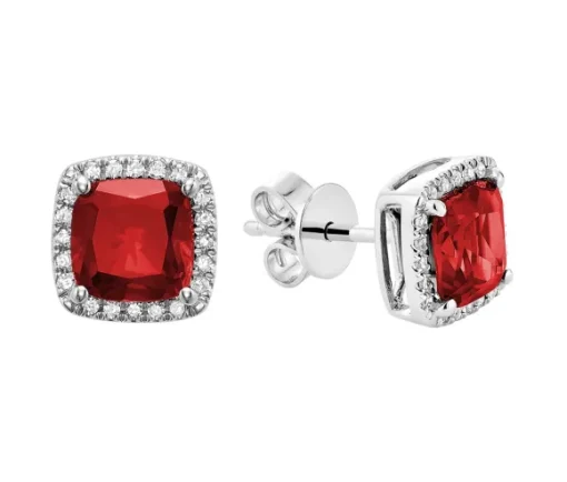 BOUCLES EN OR BLANC SERTIES DE RUBIS DE LABORATOIRE ET DE DIAMANTS