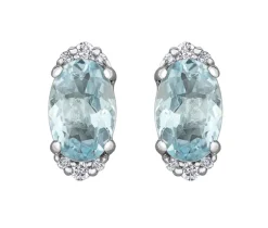 BOUCLES EN OR BLANC SERTIES DpiAIGUES MARINES ET DE DIAMANTS