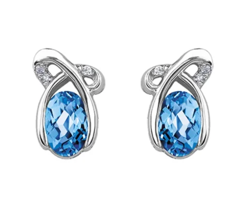BOUCLES EN OR BLANC SERTIES DE TOPAZES BLEUS ET DE DIAMANTS